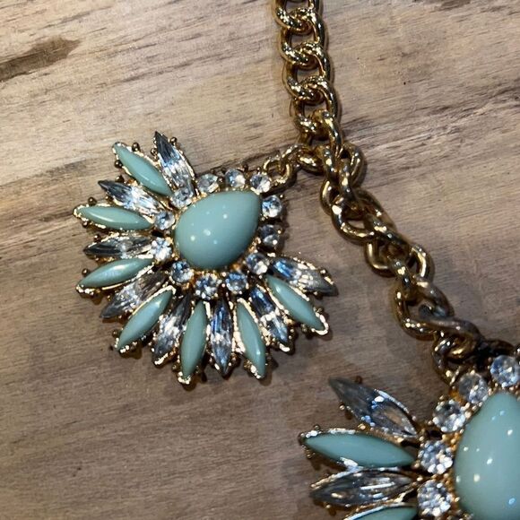 Aqua Rhinestone Choker Necklace Blue Green Cabochon Teardrop Crystal - Picture 3 of 7